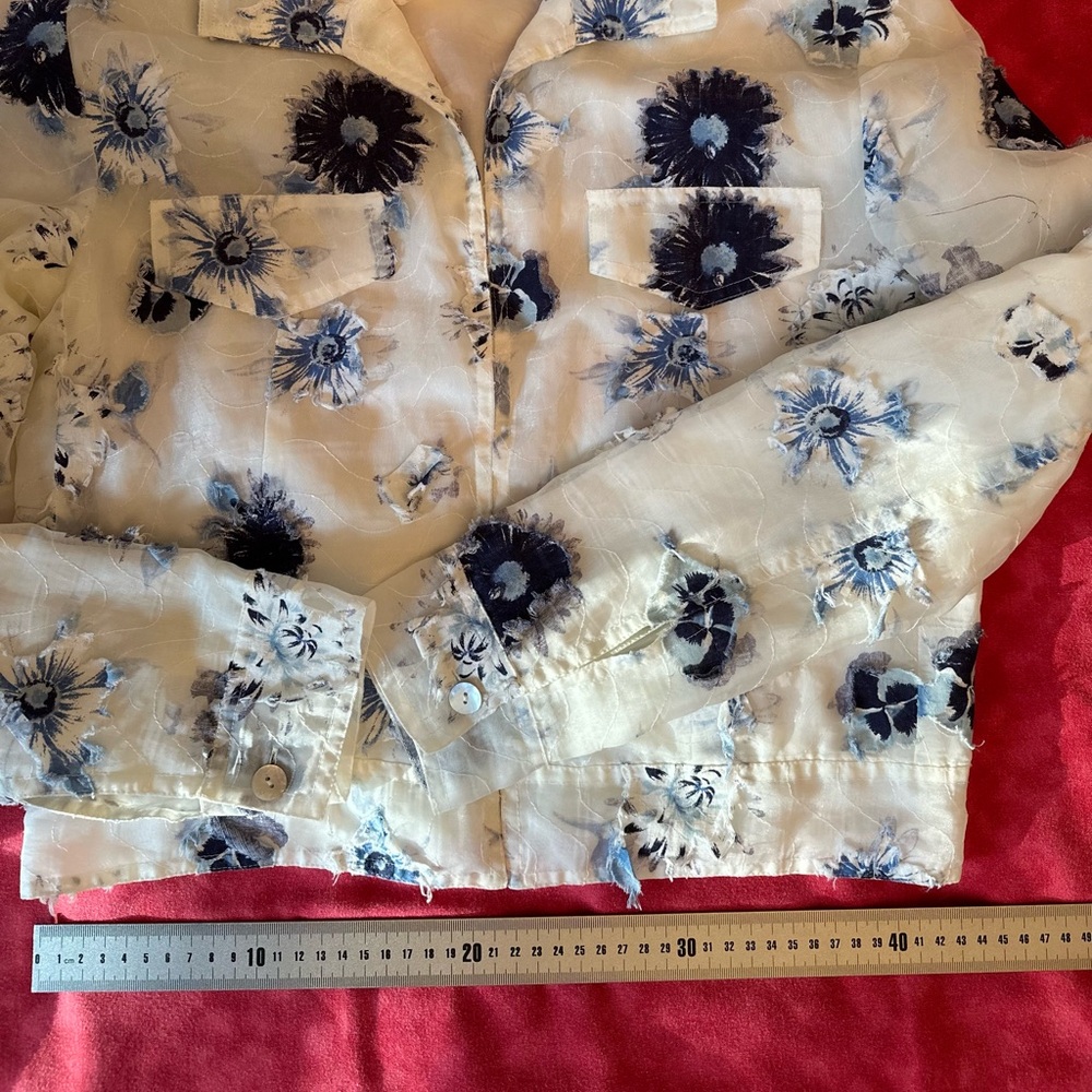 Floral Sheer Jacket - White and Blue - Picture 9 of 11